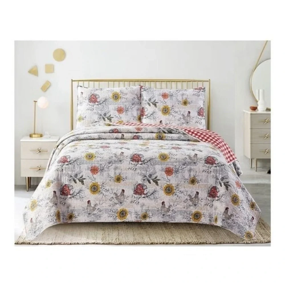 Virah Bella Home Sweet Farm Quilt Set King Multicolor New Farmhouse Rooster Barn